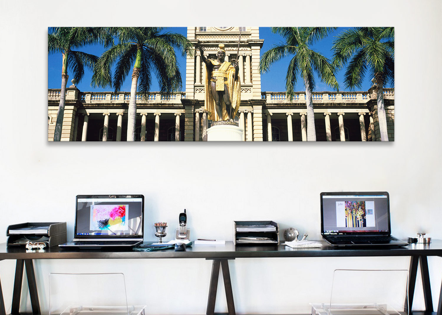 Ebern Designs Panoramic Statue of King Kamehameha in front of a ...