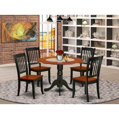 L'ensemble de table de salle à manger 5 pièces pour 4 personnes comprend une table de cuisine ronde avec Dropleaf et 4 chaises de cuisine, noir et cerise