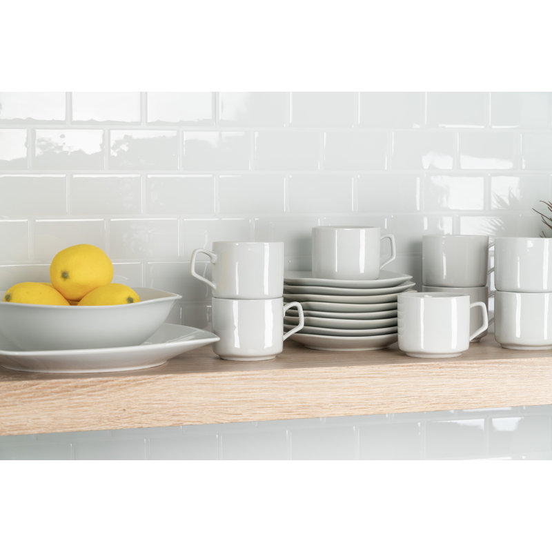 White Porcelain Square Dinnerware Set, Service for 8