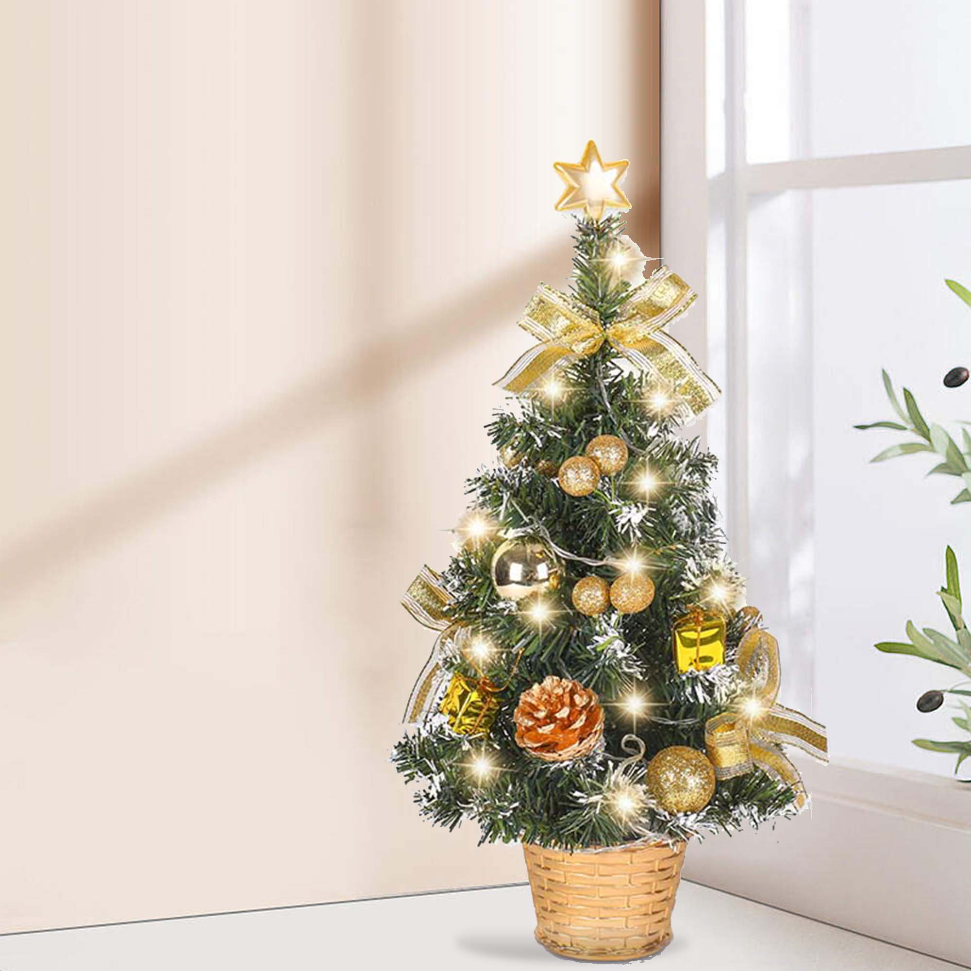 Christmas Trees, Christmas Tree Kit (includes 14 Accessories), 30cm  Artificial Tabletop Mini Xmas Pine Tree with LED String Lights Xmas  Ornaments