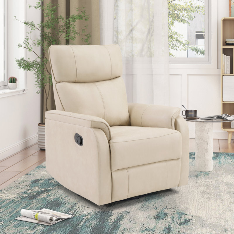 31.9" Wide Contemporary Soft Upholstered Swivel and Rocker Manual Recliner, Beige