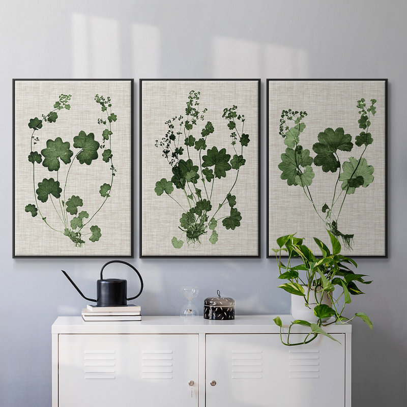 Forest Foliage On Linen I, encadré sur toile, 3 pièces, H 40 po x l 90 po x P 2 po, Noir