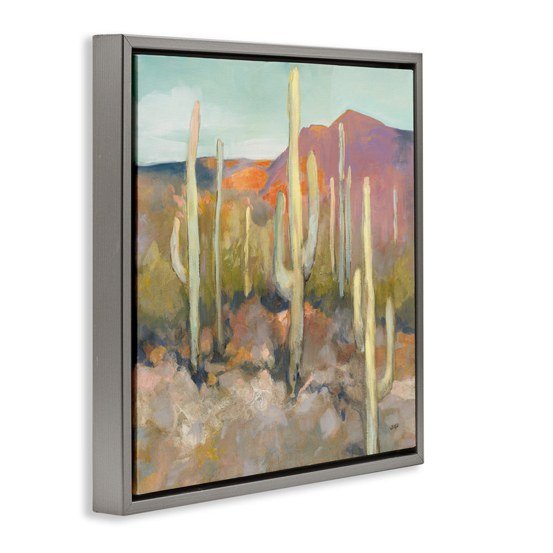 Paysage de désert de cactus doux, Cadre flottant gris lustré, H 25 po x l 25 po