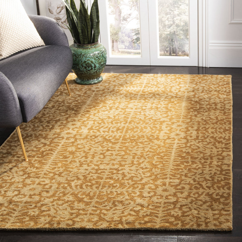 Tapis doré / beige en laine touffeté à la main Dunbar, Rectangle 12 pi x 15 pi