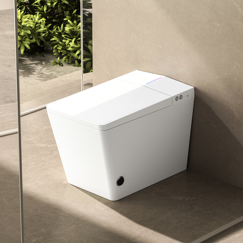 Square Smart Toilet With Mounted Tank - Remote Managed Flushing, Heated Seat, Led Screen, User Programmable Preferences, White Appearance Built-In For Bathrooms Command, Auto Flush System, Seat
