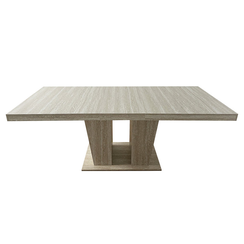 Rectangular extendable dining table, suitable for 6-10 people, with veined travertine pattern, dimensions 160-200 cm, simple and elegant.