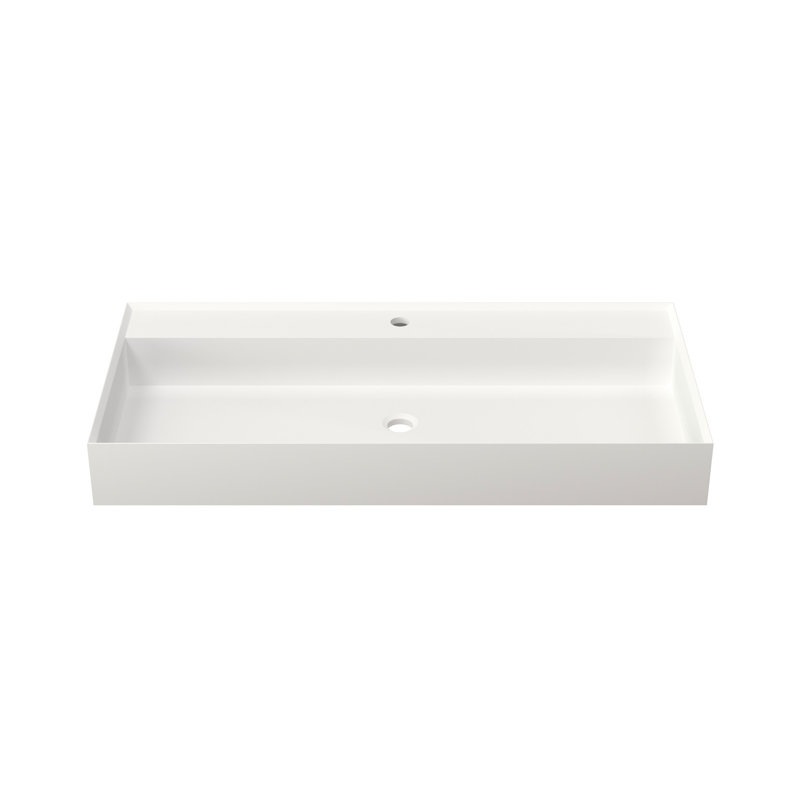 Lavabo pour salle de bain à surface solide en résine de pierre, blanc mat, 19,22 de largeur, 4,58 de hauteur, 43,02 lb, conçu pour une utilisation confortable, avec rayures, meuble-lavabo à finition de bord sans couture d'une profondeur de 38,72 po, convenant à divers