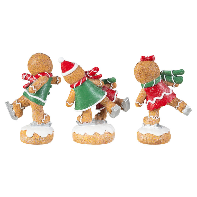 Décoration de table de Noël en résine représentant des bonshommes en pain d'épice skiant, 15 cm de hauteur
