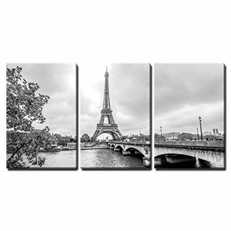 Architecture Architecture Paris Tour Eiffel from Seine - reproduction de 3 pièces, H 36 po x l 72 po, Toile tendue