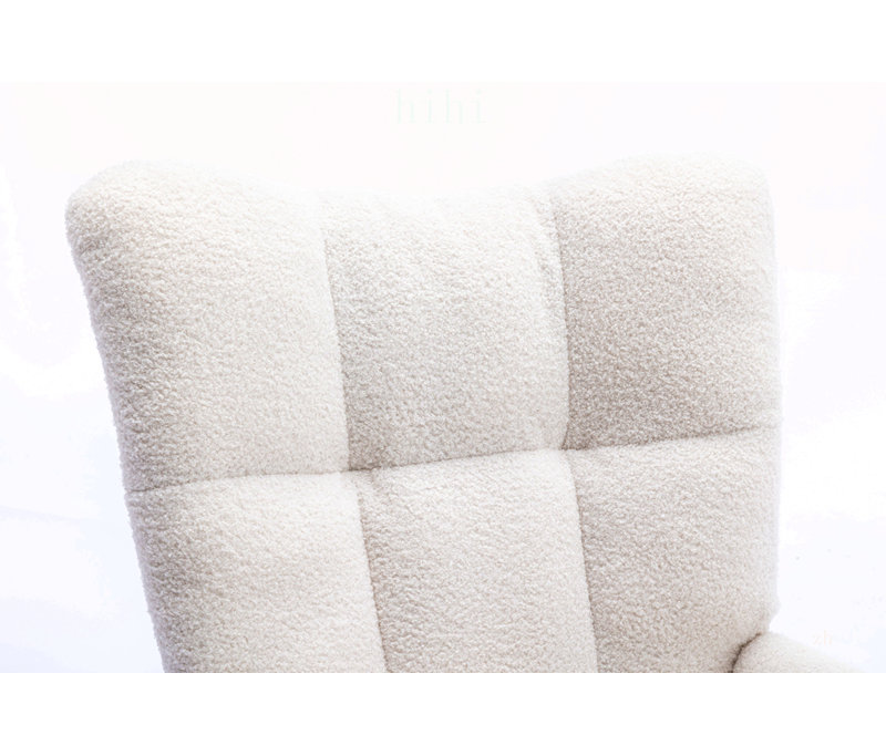 Fauteuil berçant à oreilles en tissu Teddy avec poche de rangement latérale, chaise berçante d'allaitement douce et confortable, base en bois massif robuste et sécuritaire, chaise d'appoint polyvalente pour chambre de bébé et salon, blanc