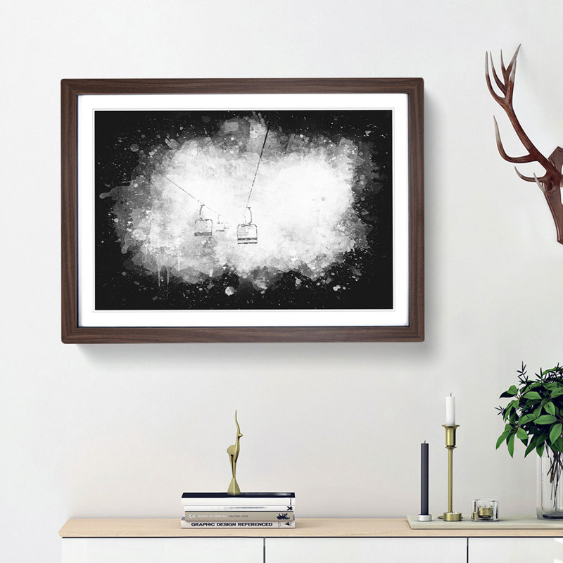 Ski Lift In Morillon France - Picture Frame Graphic Art, Walnut Framed, 62cm H x 87cm W x 2cm D