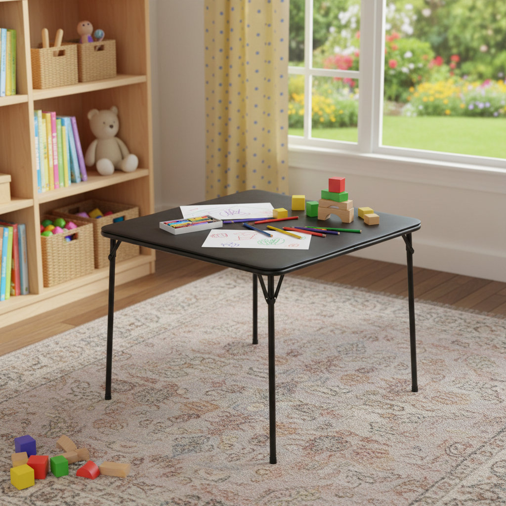 HomeRoots 34" Black Wood and Metal Folding Square Card Table | Wayfair