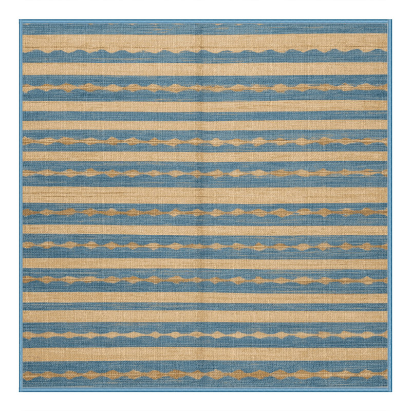 Washable Sky Blue Cream Striped Area Rug, Square 8'