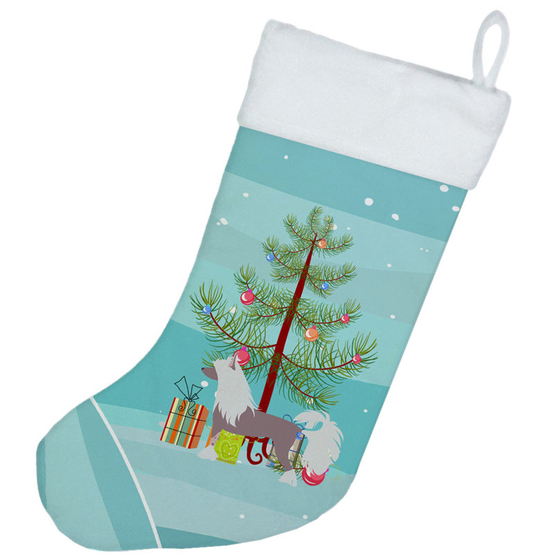 Chaussette de noël joyeux de noël, Chien chinois à crête brun clair