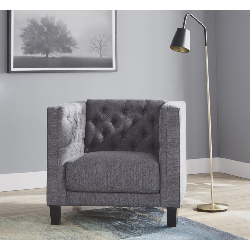Fauteuil demi-tonneau de 34,5 po Nester, Velours gris