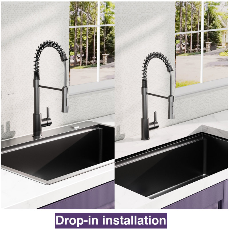Évier de cuisine 32 po x 22 po en acier inoxydable noir, avec grille inférieure et crépine en acier, noir, design fonctionnel
