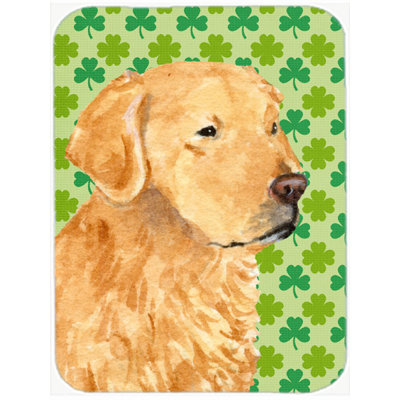 Caroline's Treasures Shamrock Lucky Irish Golden Retriever St. Patrick's Day Portrait Glass Cutting Board