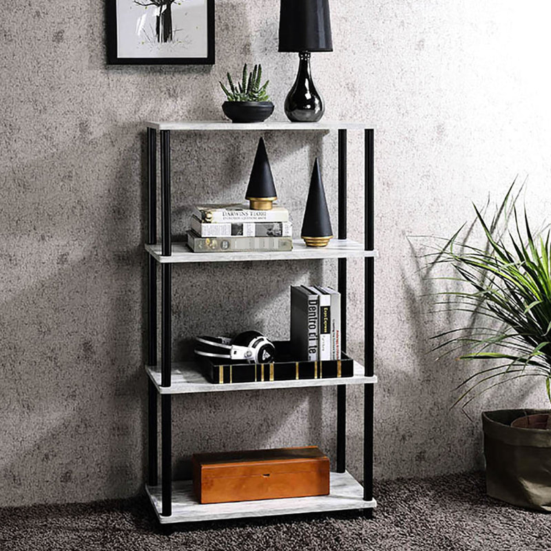 Bibliothèque antique blanche et noire à 4 tablettes pour la chambre à coucher avec finition thermolaquée, Black/White