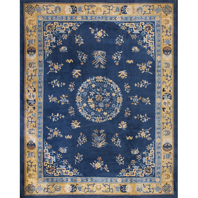 Antique Chinese Room Size Blue Color Peking Wool Pile Rug