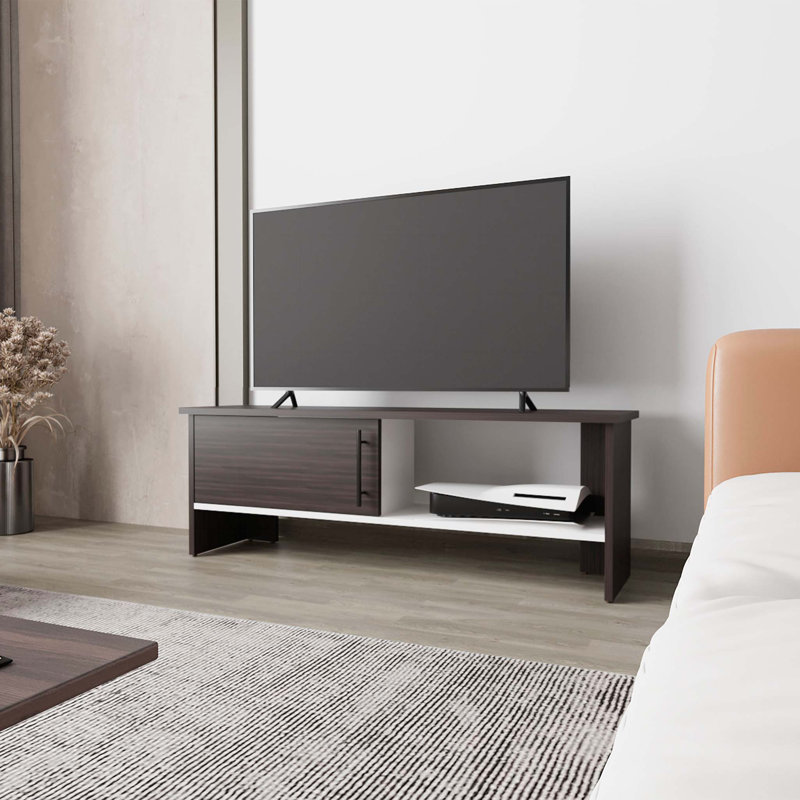 Meuble audio-vidéo Rock Point avec porte et rangement ouvert, Blanc