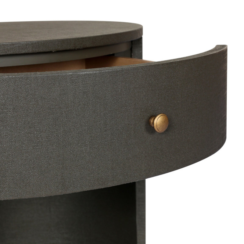 Amelia Oval One Drawer Nightstand-Black Linen, Dark Green Lacquered Linen