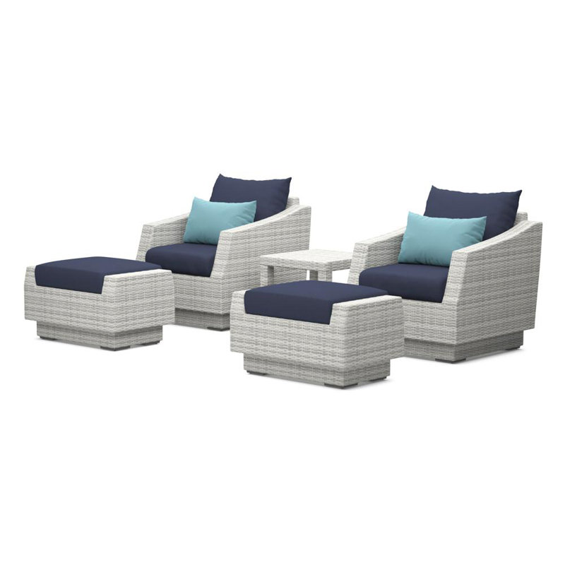Fionnula 5-Piece Rattan Conversation Set With Sunbrella Cushion Covers, Navy Olefin