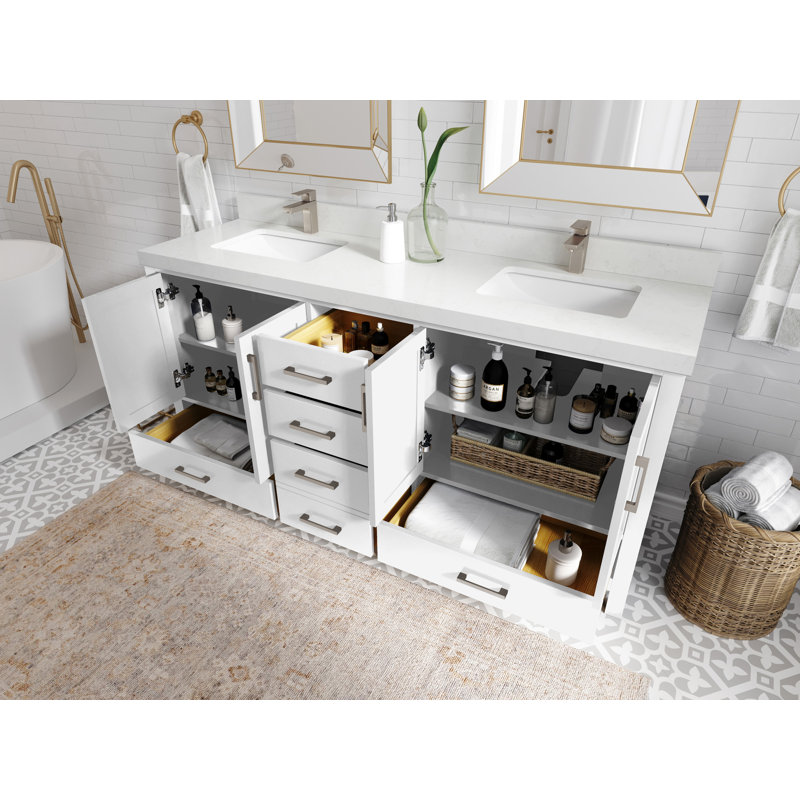 Malibu 72" W Double Bathroom Vanity Set, Empira White