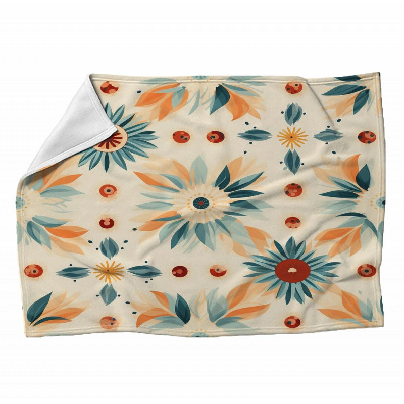 Machine Printed Throw Blanket, 60" L x 50" W, Abstract, Multicolor Cream/White/Red