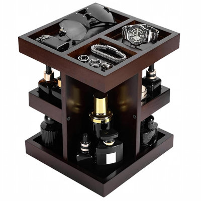 Cologne Organizer,Cologne Stand,3 Tier Wooden Perfume Shelf with Rotate,Desk Organizer(Walnut Color)
