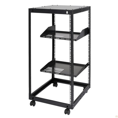Support pour serveur à structure ouverte 20U, profondeur réglable de 15 à 40 po, support pour serveur mural autoportant ou mural, support audiovisuel à 4 colonnes avec roulettes