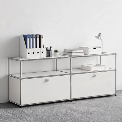 Modern Modular Metal Storage Cabinet with Adjustable Shelves, Multipurpose Office Storage Organizer with Soft-Close Doors, Heavy-Duty Steel Cabinet fo