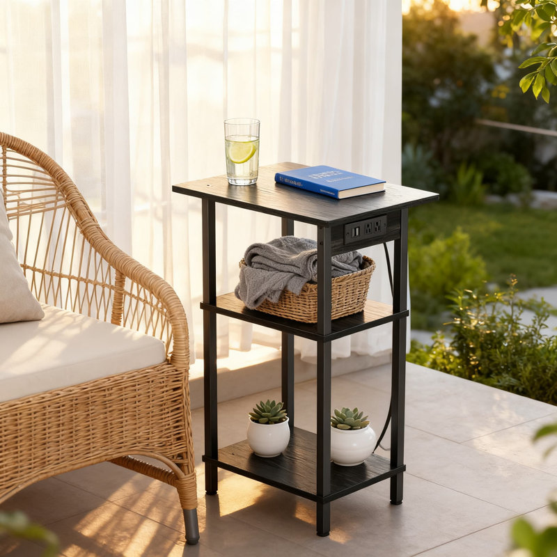 Slim End Table With Charging Station, 3-Tier Narrow Nightstand With USB Ports And Outlets, Tall Skinny Side Table With Storage For Living Room, Bedroom, Office