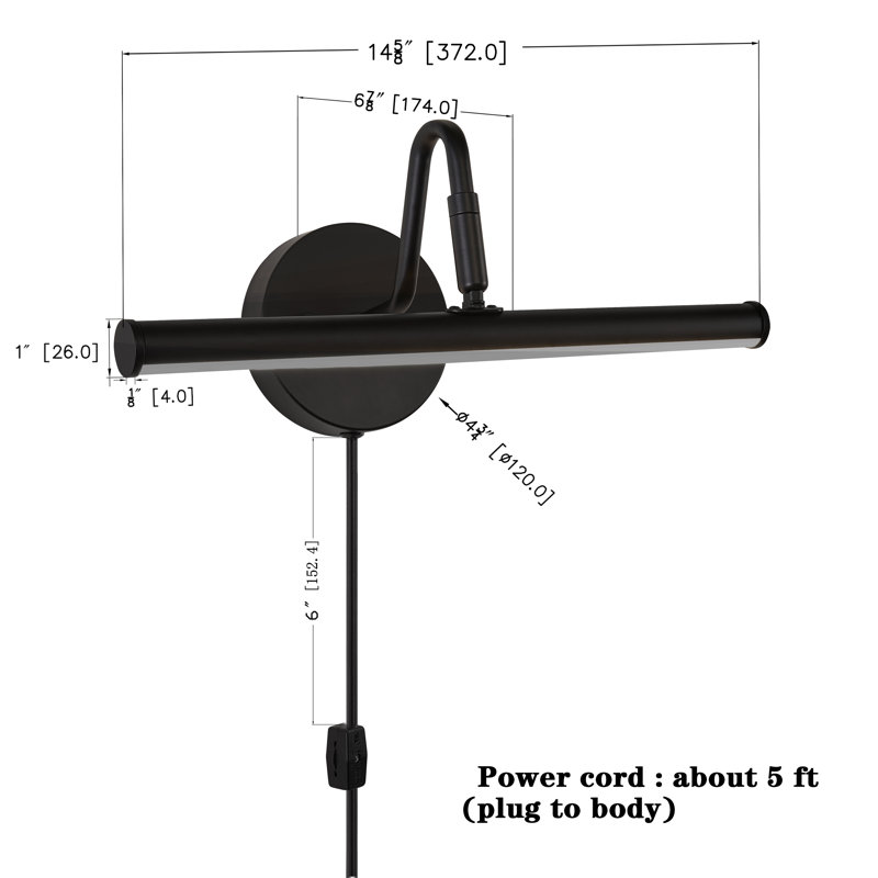 10W Dimmable LED Picture Light Fixture, Plug In/Hardwired,3CCT, Black