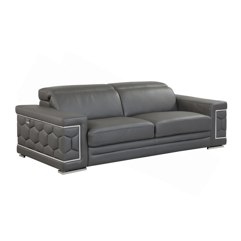 Canapé en cuir italien Top Grain, L 38 po, Gris foncé