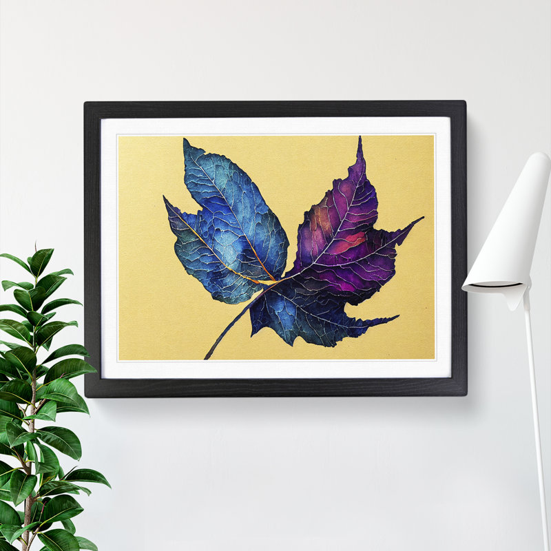 Stunning Plant Leaf - Single Picture Frame Print, Black, 46cm H x 64cm W x 2cm D