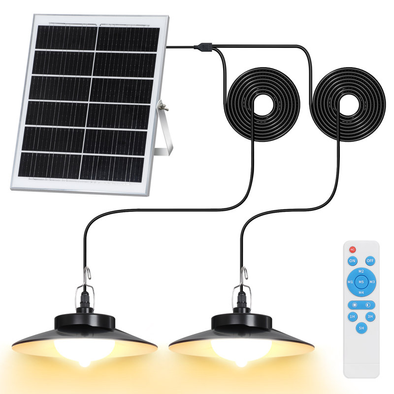 Luminaires suspendus solaires d'extérieur 2 lumières à intensité variable avec capteur de mouvement