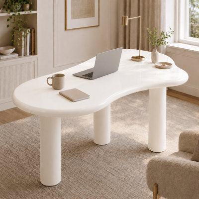 Cloud-Shaped Cream White Dining Table (1.58m) - Sturdy & Stable Desk for Home Office and Dining Use