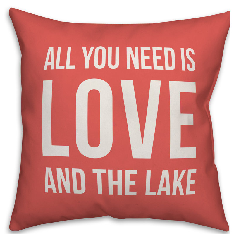  Coussin intérieur / extérieur All You Need is Love and the Lake, H 16 po x l 16 po, Corail
