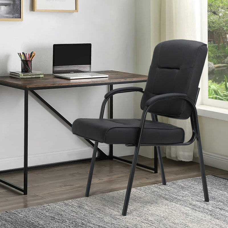 Set Of 2 Faux Leather Guest Reception Chairs With Fixed Armrests For Office Waiting Room