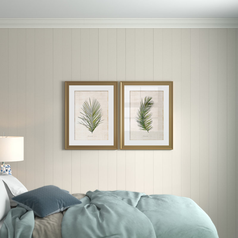 Palm Botanical I - ensemble de 2 impressions, H 18,5 po x l 49 po, Impression encadrée avec passe-partout, Doré