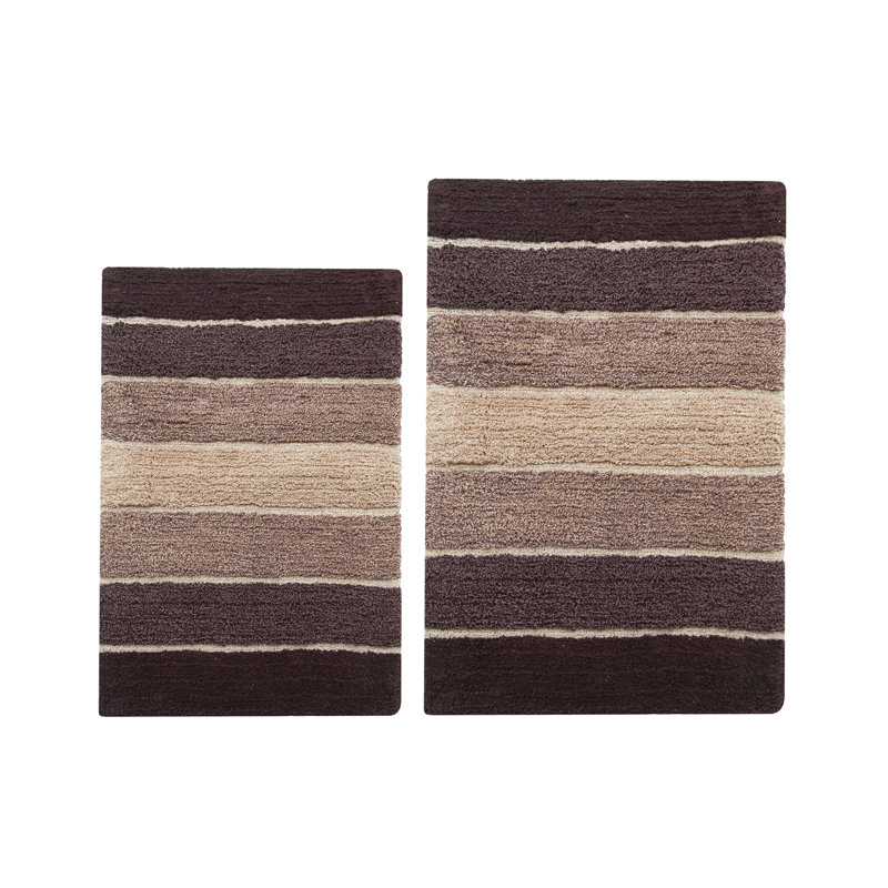 Cervantes 100% Cotton Non-Slip Bath Rug, Brown/Beige, 21''x34''/17''x24''