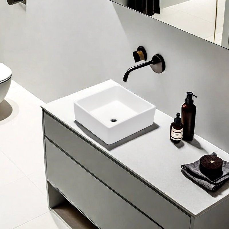 Lavabo de salle de bain carré en céramique 15 po APRESSHUI