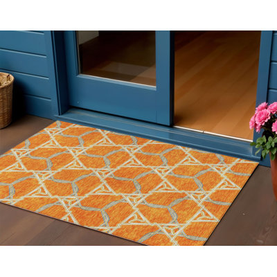 Tapis extérieur lavable géométrique orange et bleu 5 pi x 8 pi