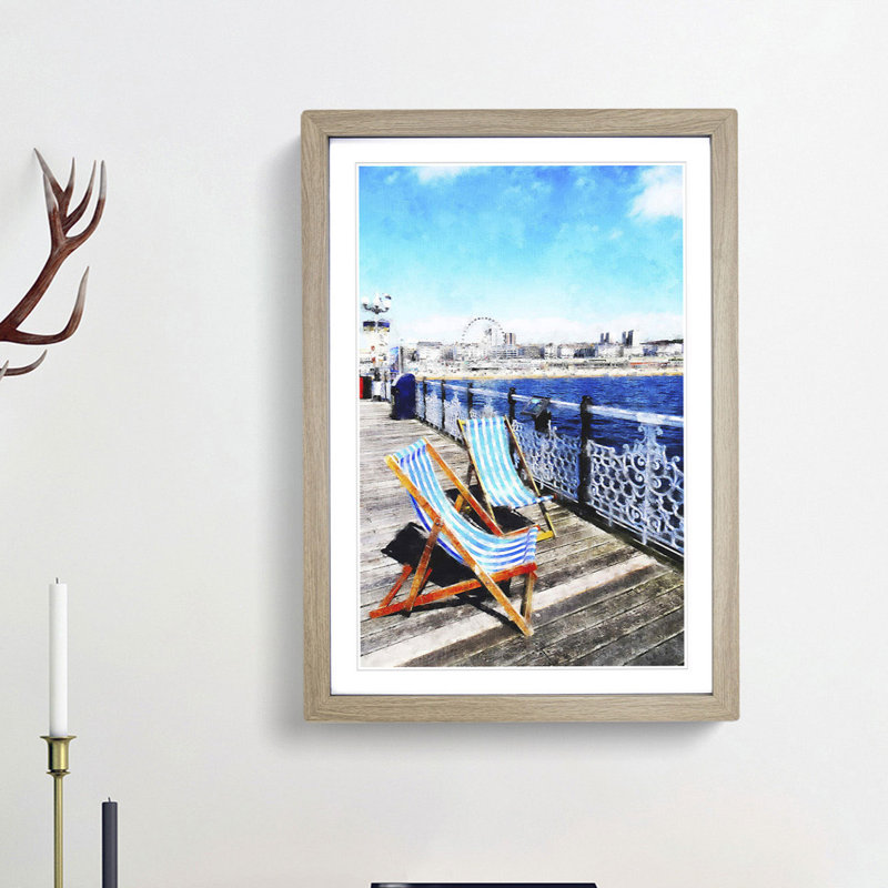 Upon Brighton Beach Pier - Picture Frame Painting Print, Oak Framed, 63cm H x 45cm W x 2cm D
