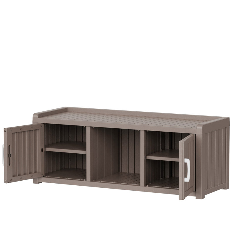 Armoire de rangement à chaussures en résine 46,86 "avec 2 portes et tablettes réglables (brun clair / gris)