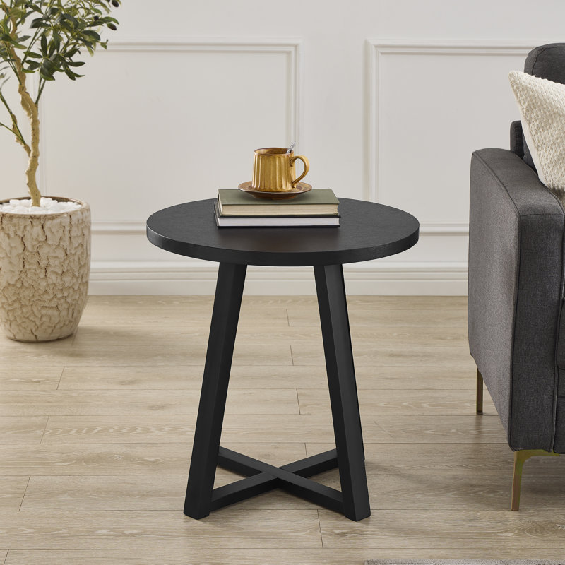 Marvis Savner Wood Round End Table, Black, Black