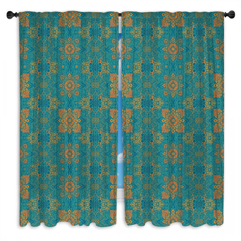 Rideaux de fenêtre à motif mandala turquoise et obscurcissant - 2 panneaux, 40 po x 80 po - 2 panneaux, Transparent