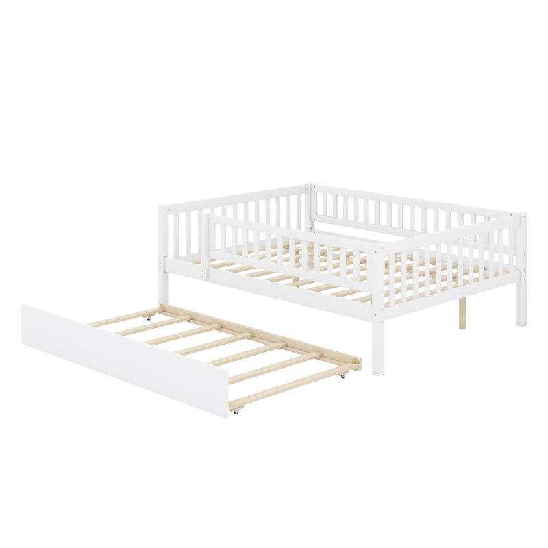 Lit de jour avec couchette et barrière de sécurité, Double, Blanc
