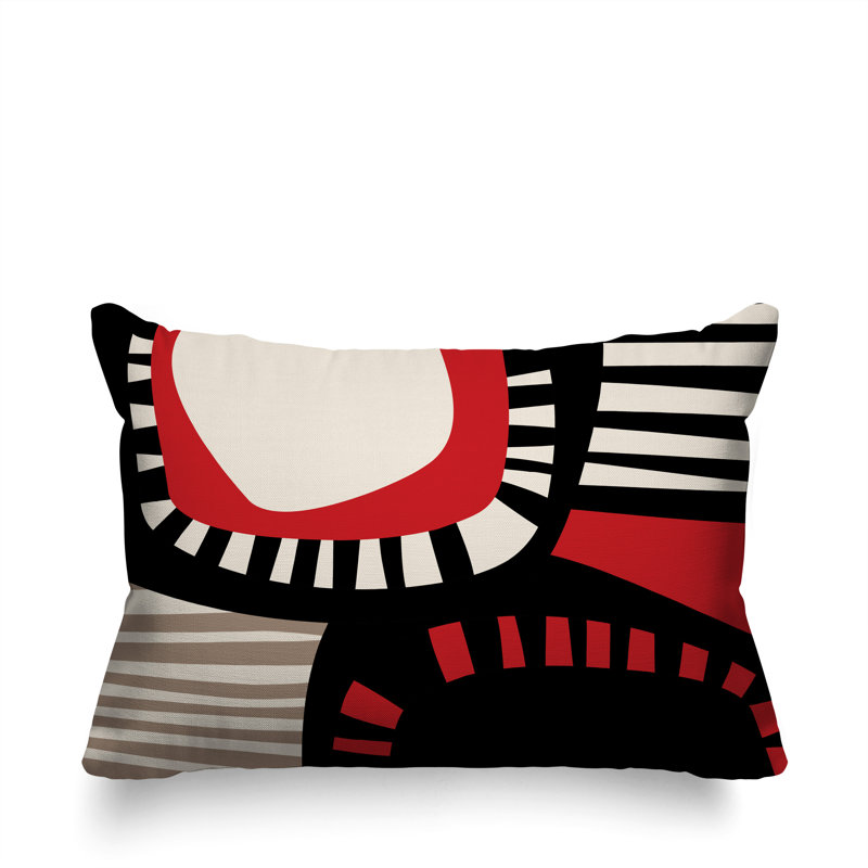 Coussin rectangulaire intérieur / extérieur Alika, Rouge / noir / blanc cassé, H 18 po x l 25 po