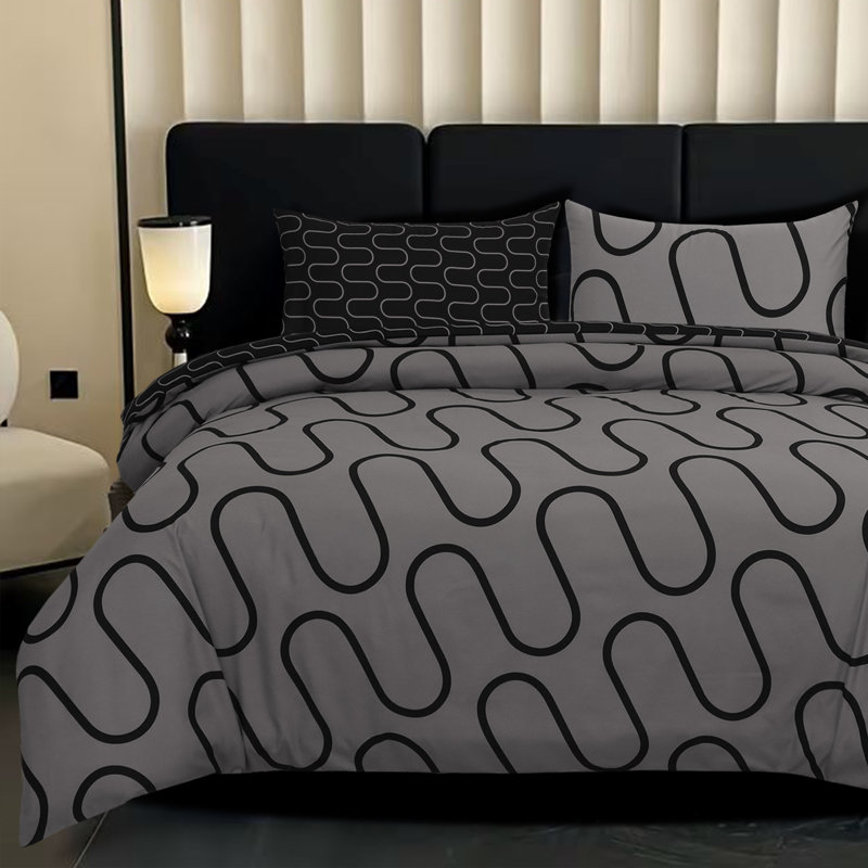Aspire Homeware Modern Reversible Geometric Shapes Duvet Cover Set with Pillowcases for Trendy Bedroom Look